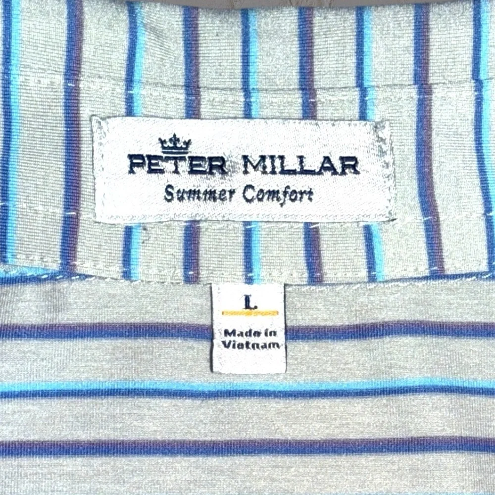 Peter Millar Summer Comfort Golf Polo Men’s Large Gray Blue Stripe Logo - Picture 4 of 8